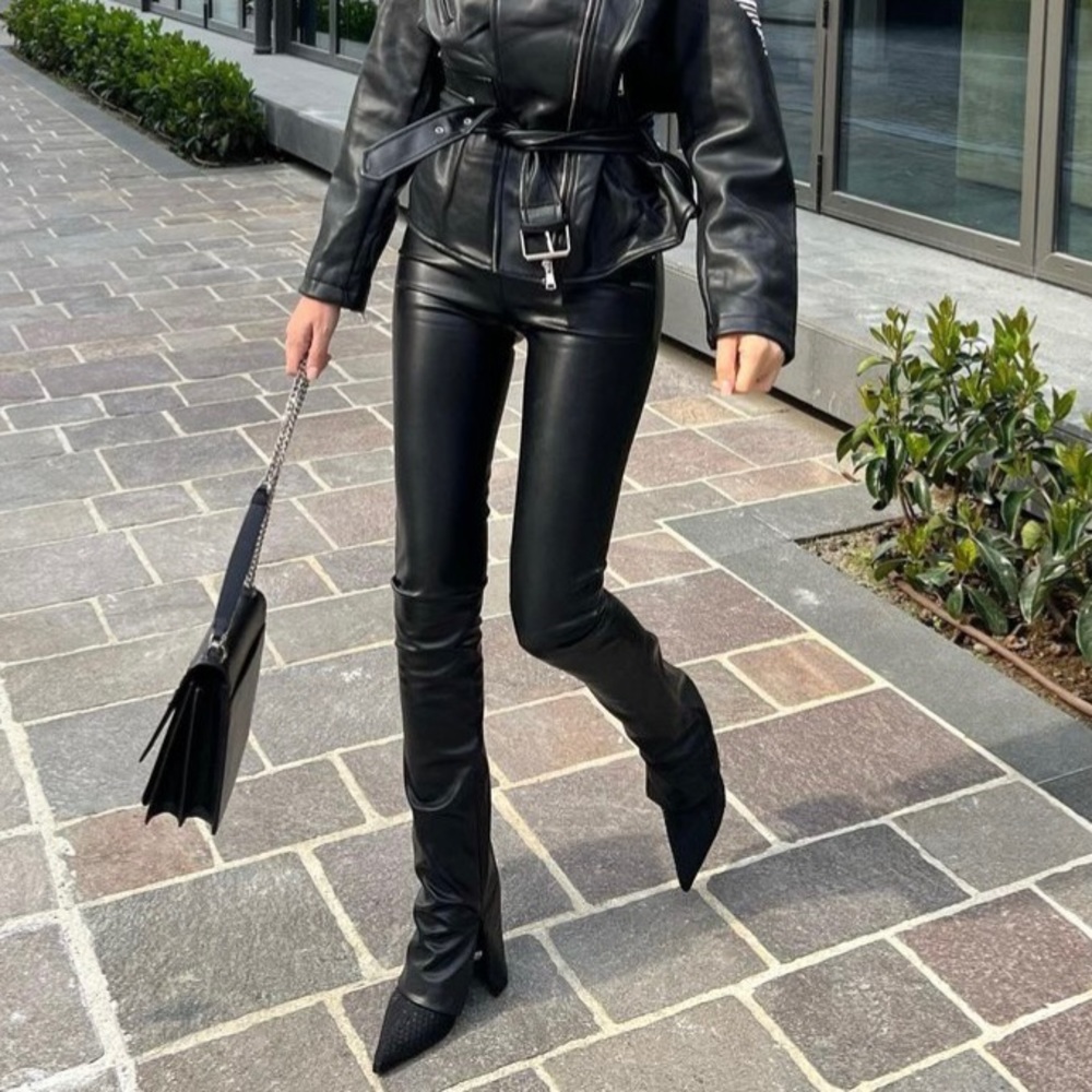 Zara slim flare leather pants black - Picture 4 of 12